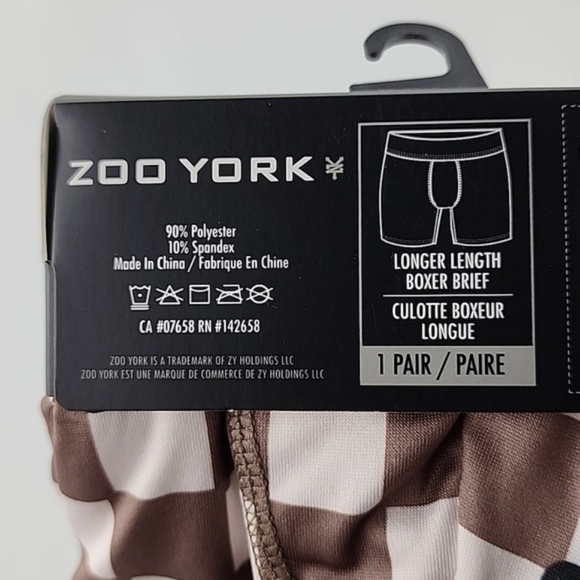 Zoo York Men's Brown Checkerboard Pattern  Boxer Brief Longer Length 1 Pair Sz M - Picture 5 of 8
